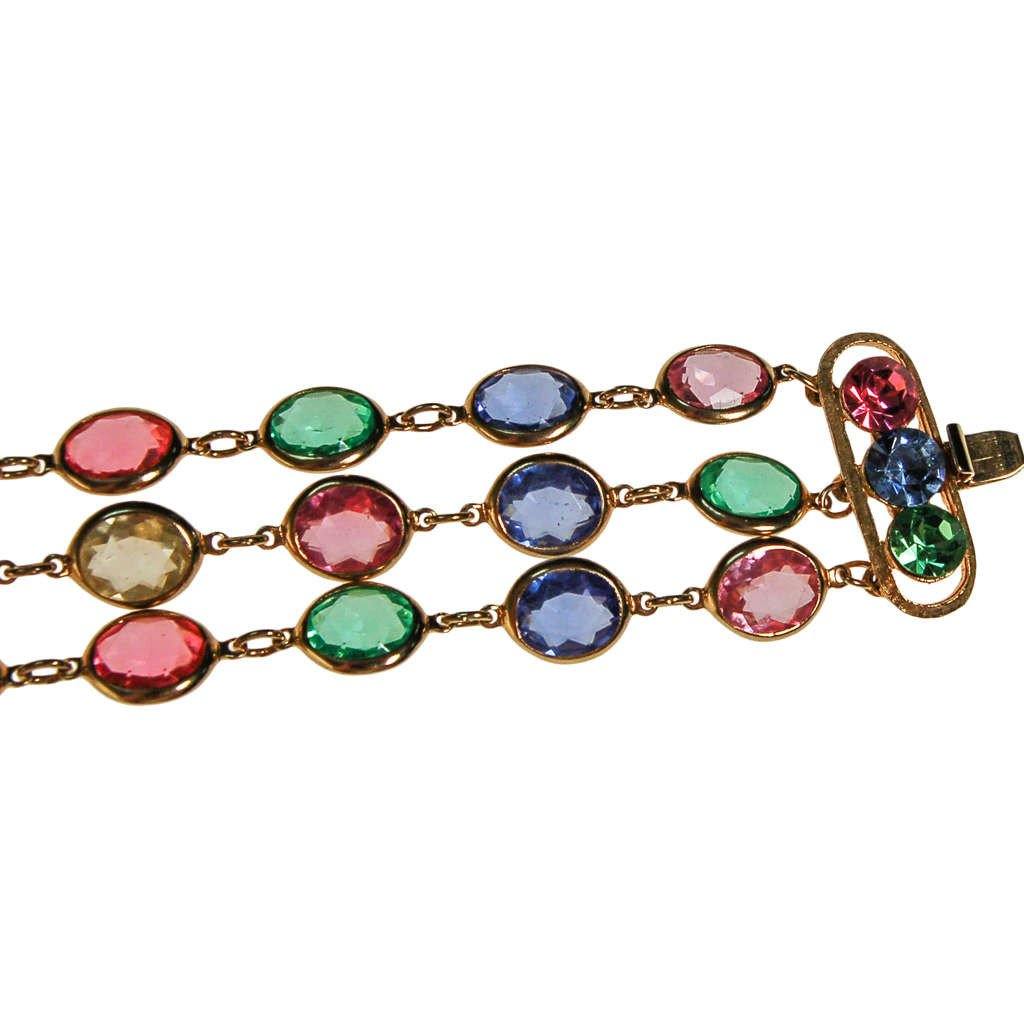 Pink, Blue, Green, Yellow Bezel Set Crystal Bracelet by Unsigned Beauty - Vintage Meet Modern Vintage Jewelry - Chicago, Illinois - #oldhollywoodglamour #vintagemeetmodern #designervintage #jewelrybox #antiquejewelry #vintagejewelry