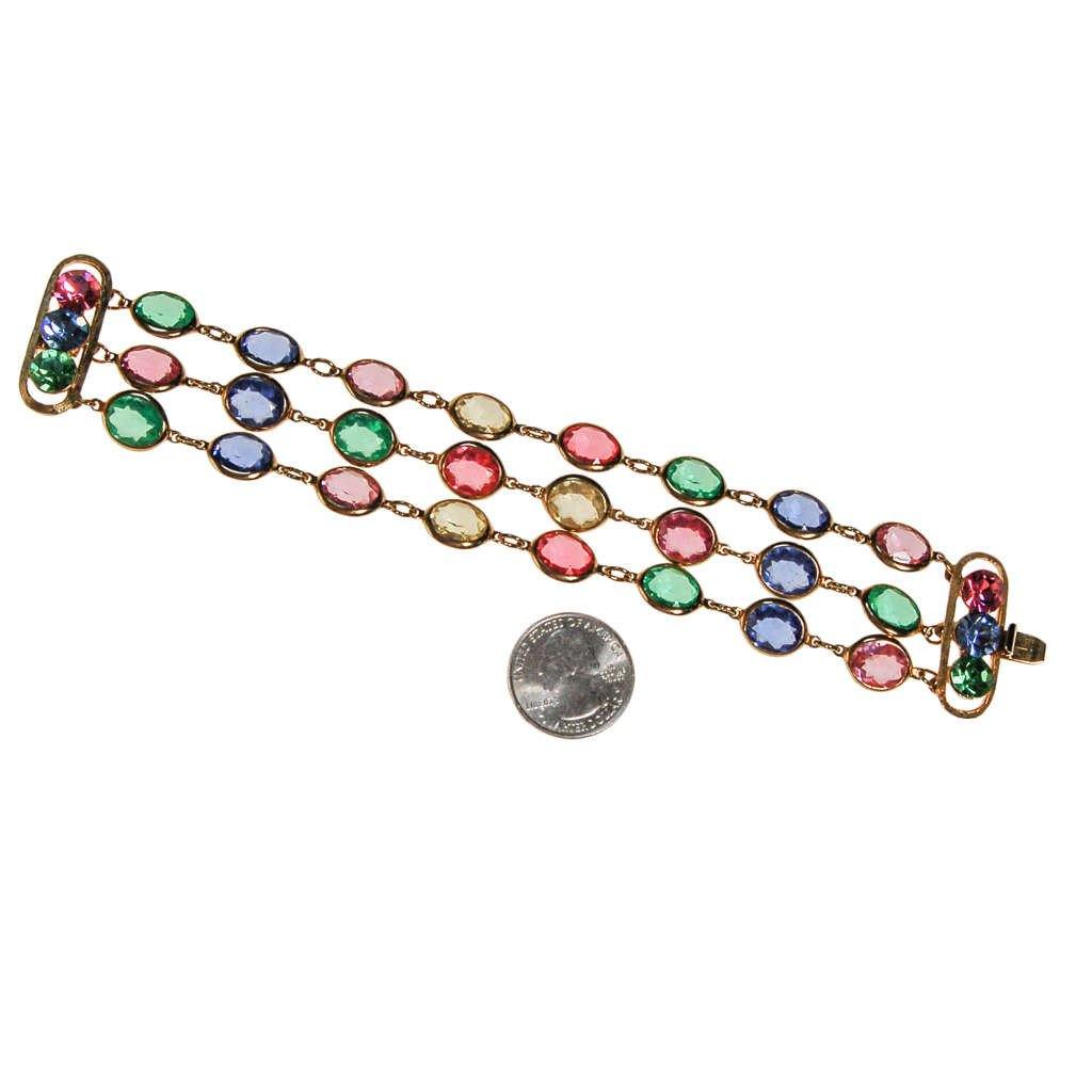Pink, Blue, Green, Yellow Bezel Set Crystal Bracelet by Unsigned Beauty - Vintage Meet Modern Vintage Jewelry - Chicago, Illinois - #oldhollywoodglamour #vintagemeetmodern #designervintage #jewelrybox #antiquejewelry #vintagejewelry