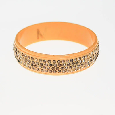 Art Deco Yellow Celluloid Bangle Bracelet with Rhinestones by Art Deco - Vintage Meet Modern Vintage Jewelry - Chicago, Illinois - #oldhollywoodglamour #vintagemeetmodern #designervintage #jewelrybox #antiquejewelry #vintagejewelry