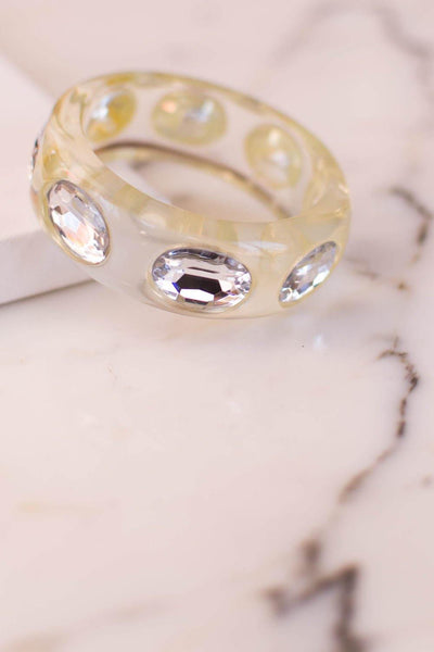 Clear Lucite Bangle Bracelet with Bezel Set Rhinestones by Unsigned Beauty - Vintage Meet Modern Vintage Jewelry - Chicago, Illinois - #oldhollywoodglamour #vintagemeetmodern #designervintage #jewelrybox #antiquejewelry #vintagejewelry
