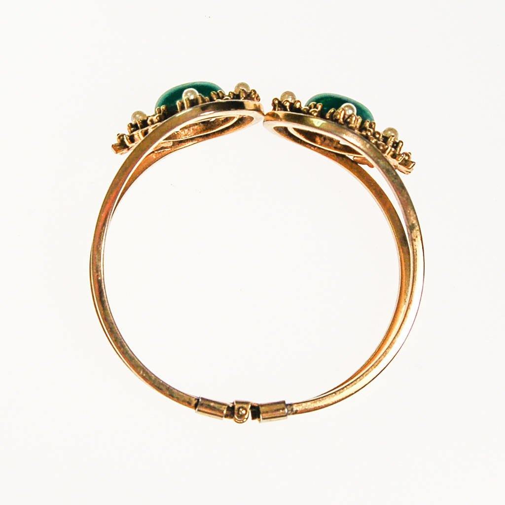 Faux Emerald and Seed Pearl Victorian Revival Clamper Bracelet by Victorian Revival - Vintage Meet Modern Vintage Jewelry - Chicago, Illinois - #oldhollywoodglamour #vintagemeetmodern #designervintage #jewelrybox #antiquejewelry #vintagejewelry