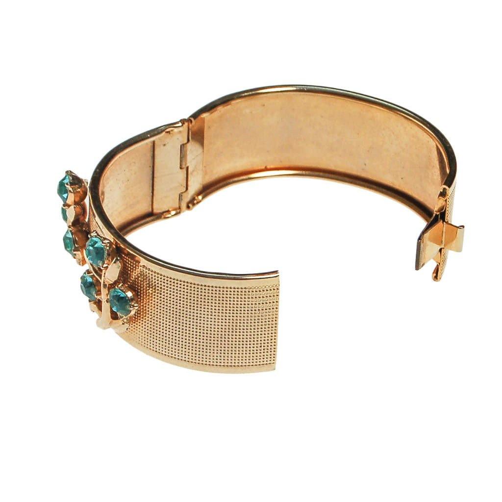 Gold Bangle Bracelet with Blue Rhinestones by Mid Century Modern - Vintage Meet Modern Vintage Jewelry - Chicago, Illinois - #oldhollywoodglamour #vintagemeetmodern #designervintage #jewelrybox #antiquejewelry #vintagejewelry