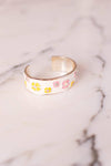 Pink and Yellow Flower White Enamel Cuff Bracelet with Rhinestones, Pearls by Unsigned Beauty - Vintage Meet Modern Vintage Jewelry - Chicago, Illinois - #oldhollywoodglamour #vintagemeetmodern #designervintage #jewelrybox #antiquejewelry #vintagejewelry