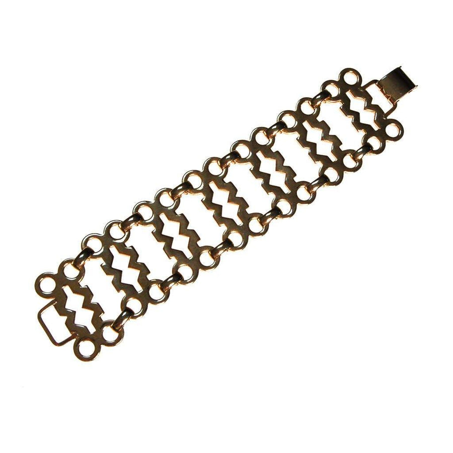 Gold Geometric Wide Link Panel Bracelet by Sperry by Sperry - Vintage Meet Modern Vintage Jewelry - Chicago, Illinois - #oldhollywoodglamour #vintagemeetmodern #designervintage #jewelrybox #antiquejewelry #vintagejewelry