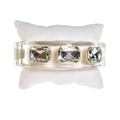 Clear Lucite Hinged Bangle Bracelet with huge channel set rhinestones by Lucite - Vintage Meet Modern Vintage Jewelry - Chicago, Illinois - #oldhollywoodglamour #vintagemeetmodern #designervintage #jewelrybox #antiquejewelry #vintagejewelry