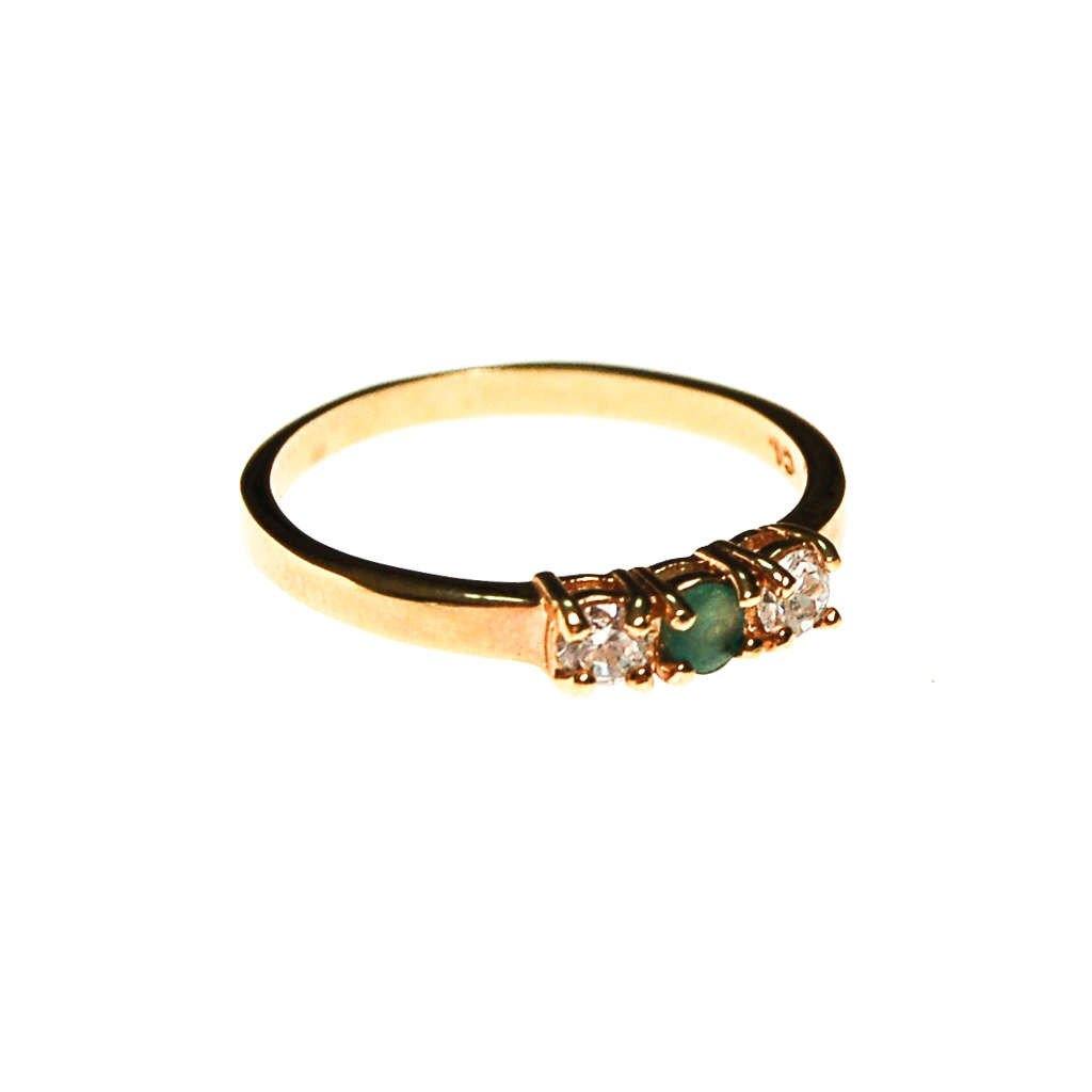Emerald and CZ Three Stone Gold Band Ring