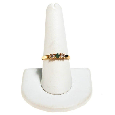 Emerald and CZ Three Stone Gold Band Ring by Emerald and CZ - Vintage Meet Modern Vintage Jewelry - Chicago, Illinois - #oldhollywoodglamour #vintagemeetmodern #designervintage #jewelrybox #antiquejewelry #vintagejewelry