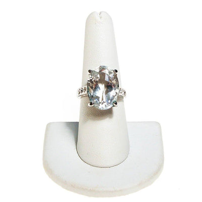 Huge Oval CZ Statement Ring set in Silver Tone by Unsigned Beauty - Vintage Meet Modern Vintage Jewelry - Chicago, Illinois - #oldhollywoodglamour #vintagemeetmodern #designervintage #jewelrybox #antiquejewelry #vintagejewelry