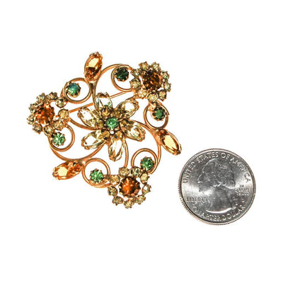 Green and Golden Yellow Rhinestone Brooch by Unsigned Beauty - Vintage Meet Modern Vintage Jewelry - Chicago, Illinois - #oldhollywoodglamour #vintagemeetmodern #designervintage #jewelrybox #antiquejewelry #vintagejewelry