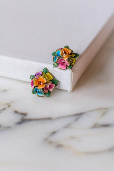 Colorful Rose Earrings, Made in Austria by Made in Austria - Vintage Meet Modern Vintage Jewelry - Chicago, Illinois - #oldhollywoodglamour #vintagemeetmodern #designervintage #jewelrybox #antiquejewelry #vintagejewelry