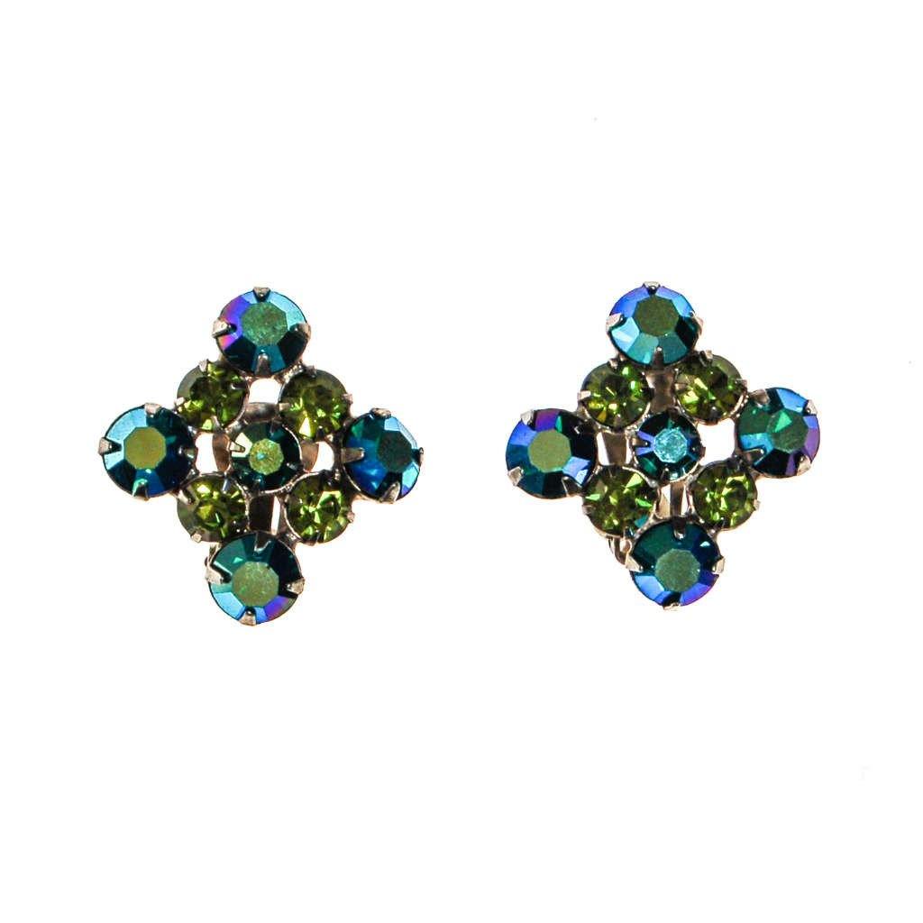 Blue and Green Aurora Borealis Rhinestone Earrings