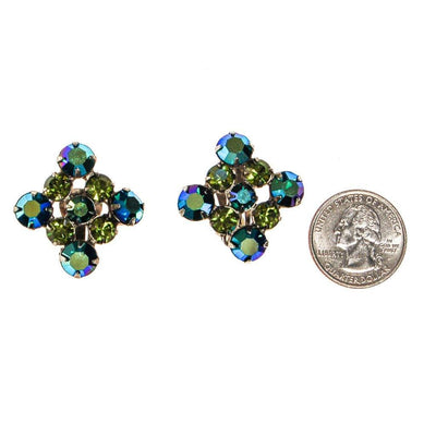 Blue and Green Aurora Borealis Rhinestone Earrings by Unsigned Beauty - Vintage Meet Modern Vintage Jewelry - Chicago, Illinois - #oldhollywoodglamour #vintagemeetmodern #designervintage #jewelrybox #antiquejewelry #vintagejewelry