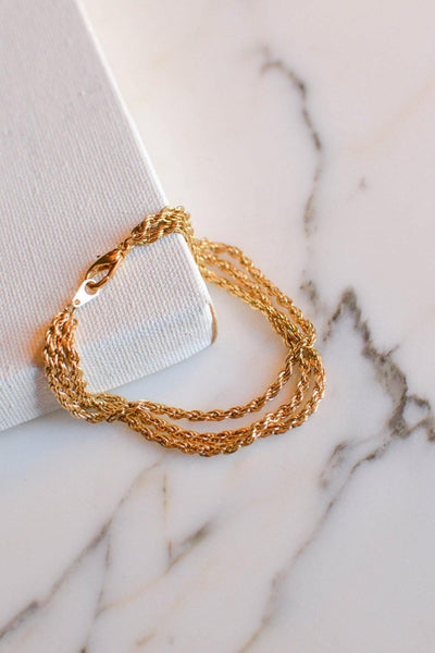 Gold Triple Chain Bracelet by Unsigned Beauty - Vintage Meet Modern Vintage Jewelry - Chicago, Illinois - #oldhollywoodglamour #vintagemeetmodern #designervintage #jewelrybox #antiquejewelry #vintagejewelry