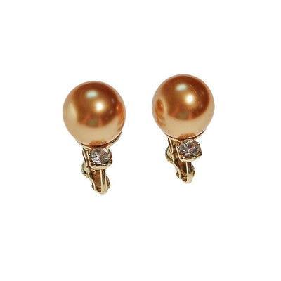 Gold Pearl Earrings with Cubic Zirconia by 1980s - Vintage Meet Modern Vintage Jewelry - Chicago, Illinois - #oldhollywoodglamour #vintagemeetmodern #designervintage #jewelrybox #antiquejewelry #vintagejewelry
