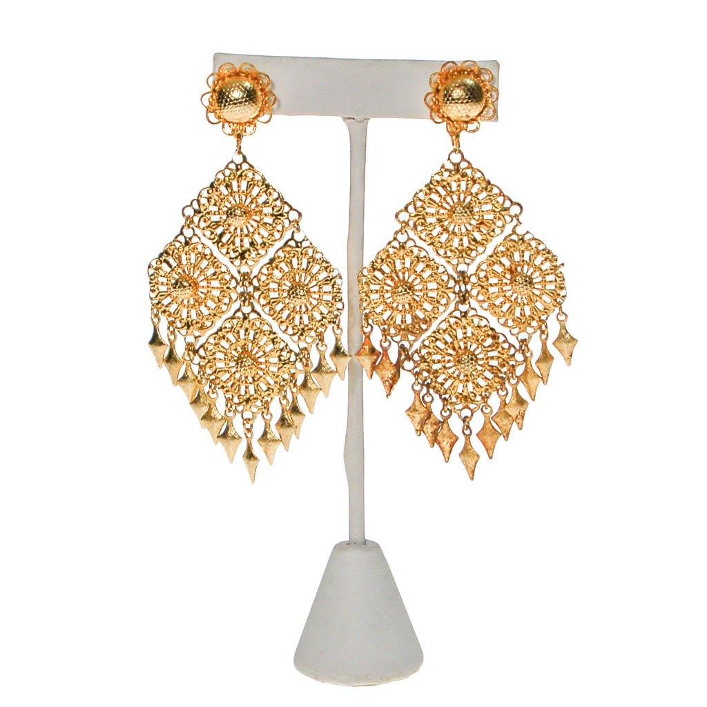 Huge 1960s Gold Filigree Dangling Statement Earrings
