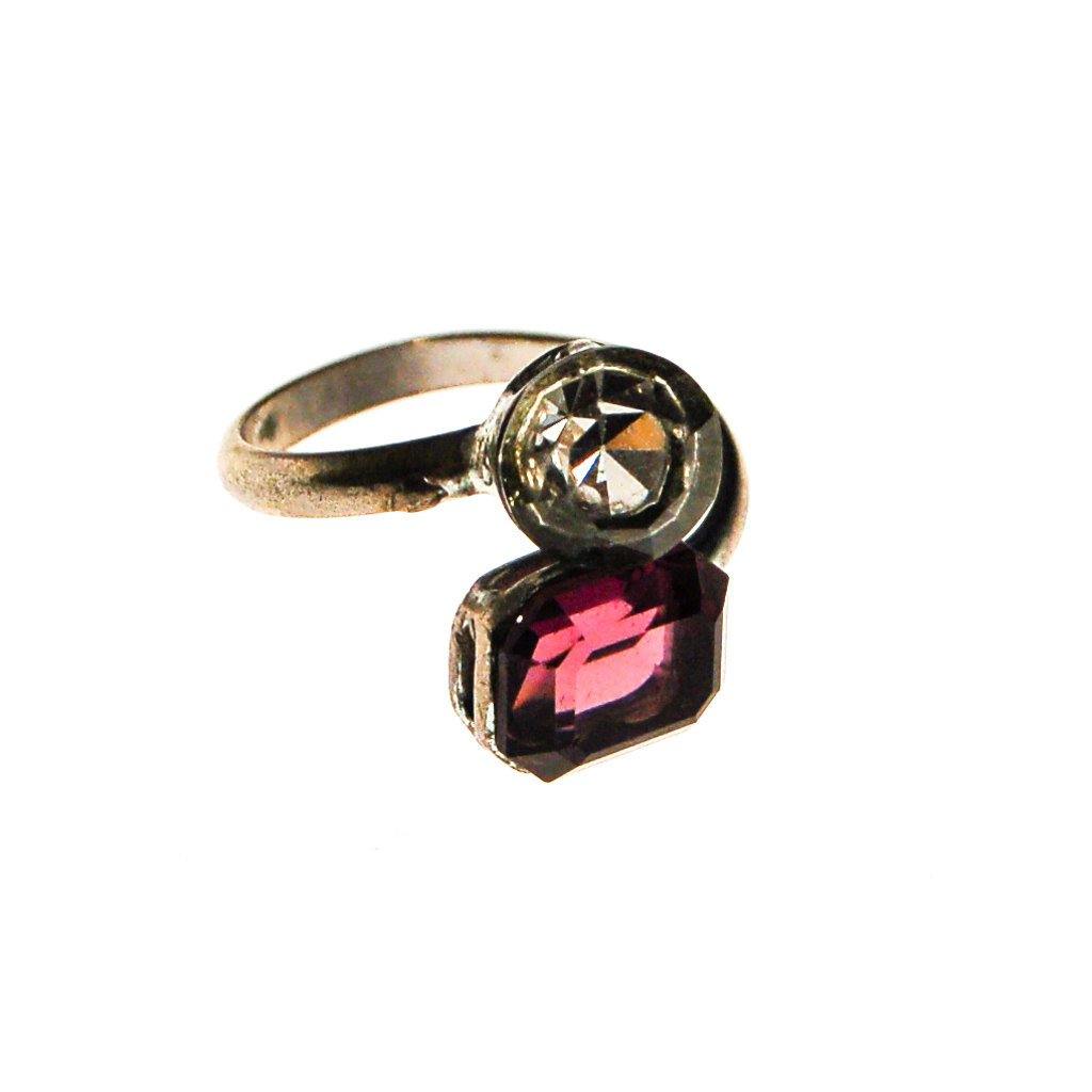 Purple and Gray Crystal Bypass Minimalist Ring by 1980s - Vintage Meet Modern Vintage Jewelry - Chicago, Illinois - #oldhollywoodglamour #vintagemeetmodern #designervintage #jewelrybox #antiquejewelry #vintagejewelry