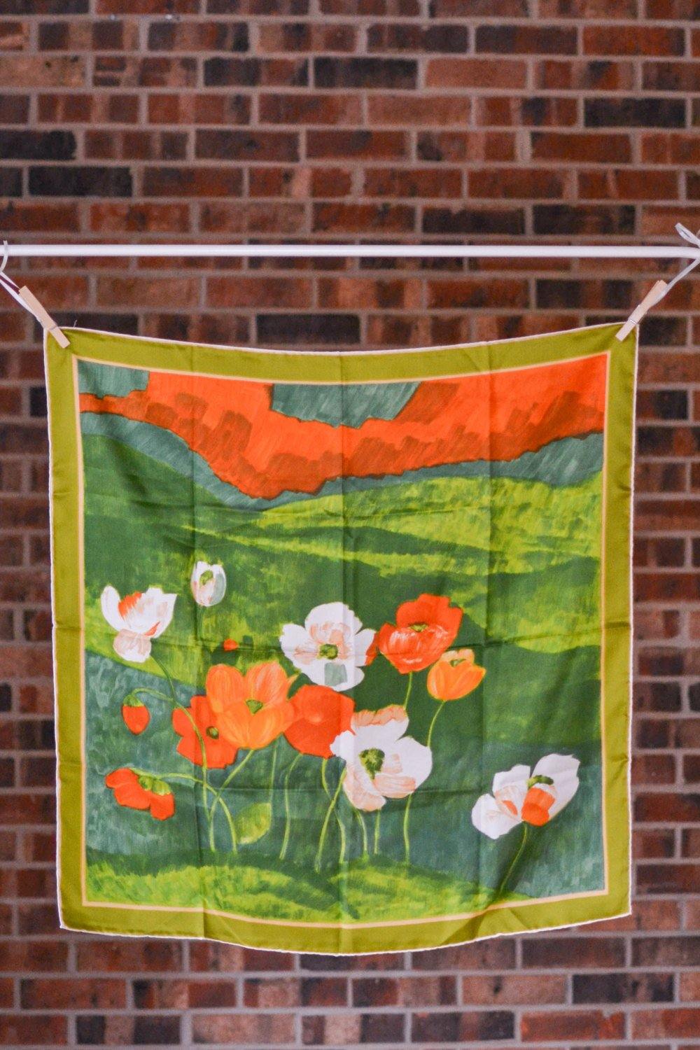 Kreier Orange Poppies Silk Scarf, Kreier by Kreir - Vintage Meet Modern Vintage Jewelry - Chicago, Illinois - #oldhollywoodglamour #vintagemeetmodern #designervintage #jewelrybox #antiquejewelry #vintagejewelry