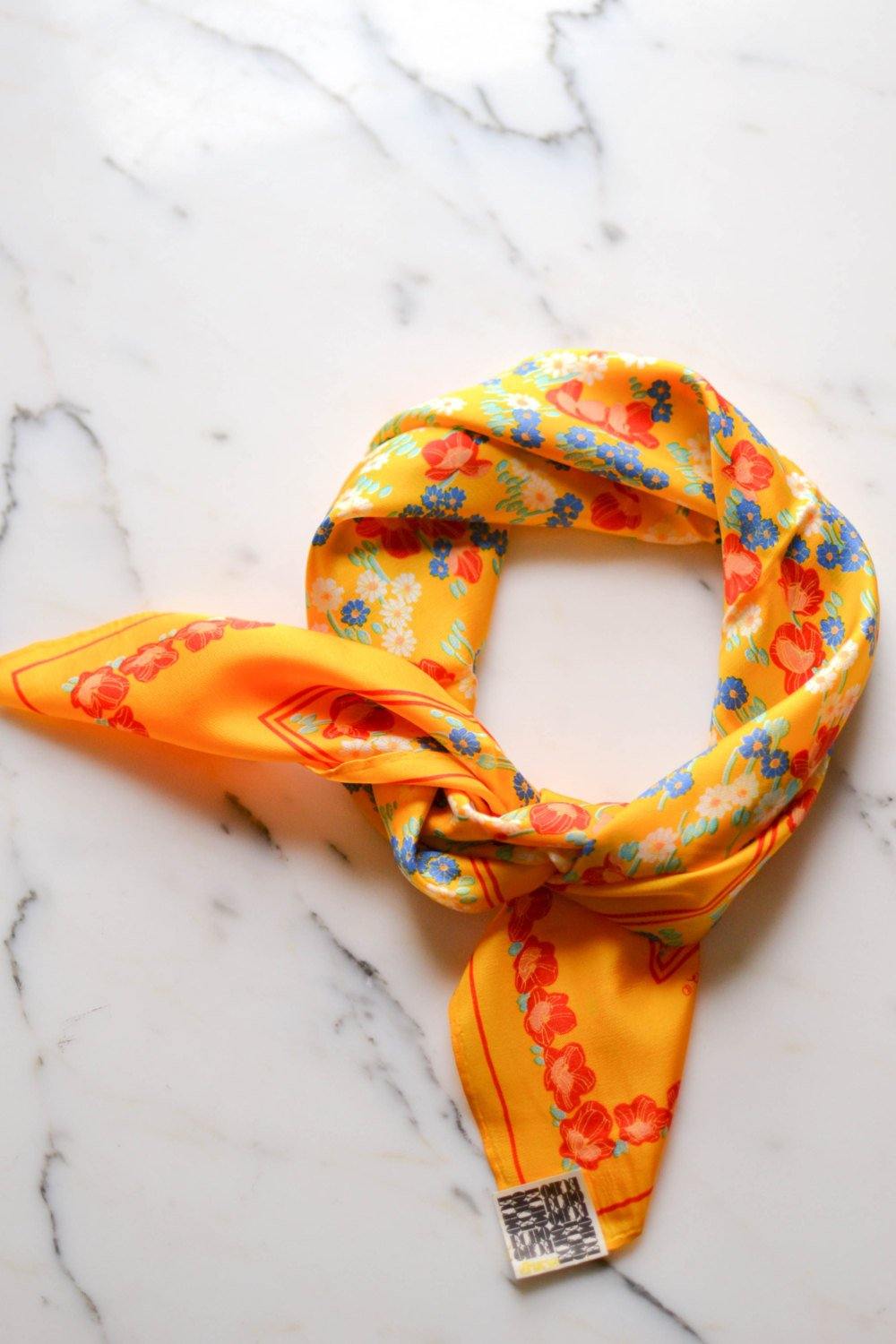 Echo Chinon Silk Scarf, Colorful, Bright, Yellow, Red, White, Square Shape, 1960s
