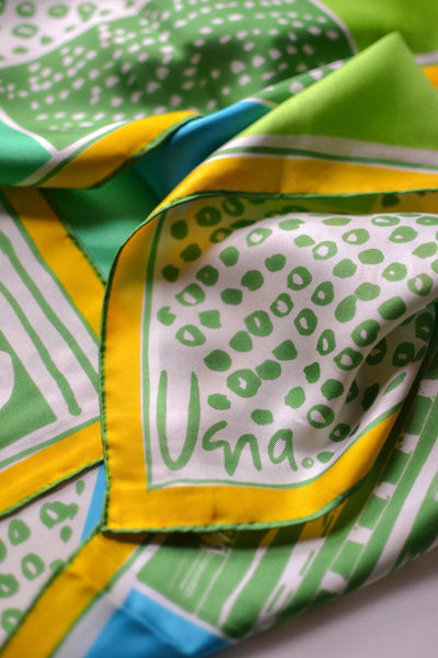 Vera 100% silk scarf, Blue, Green, Yellow, White by Vera - Vintage Meet Modern Vintage Jewelry - Chicago, Illinois - #oldhollywoodglamour #vintagemeetmodern #designervintage #jewelrybox #antiquejewelry #vintagejewelry