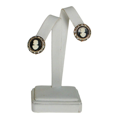 Black and White Cameo Earrings with Rhinestones by Cameo - Vintage Meet Modern Vintage Jewelry - Chicago, Illinois - #oldhollywoodglamour #vintagemeetmodern #designervintage #jewelrybox #antiquejewelry #vintagejewelry