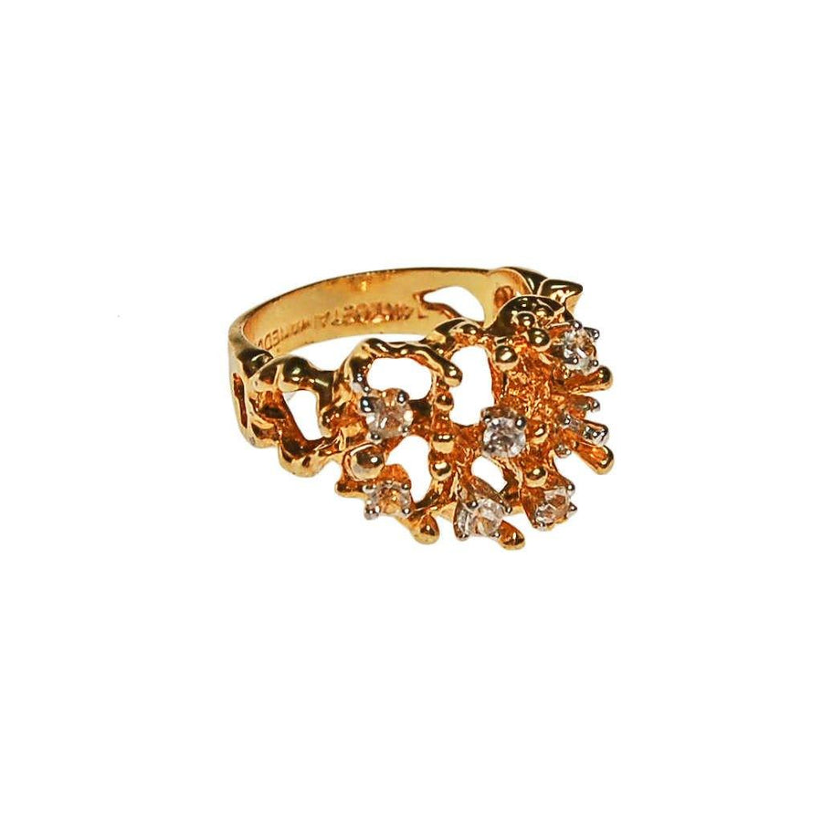 Gold Brutalist Ring with Rhinestones by Brutalist - Vintage Meet Modern Vintage Jewelry - Chicago, Illinois - #oldhollywoodglamour #vintagemeetmodern #designervintage #jewelrybox #antiquejewelry #vintagejewelry