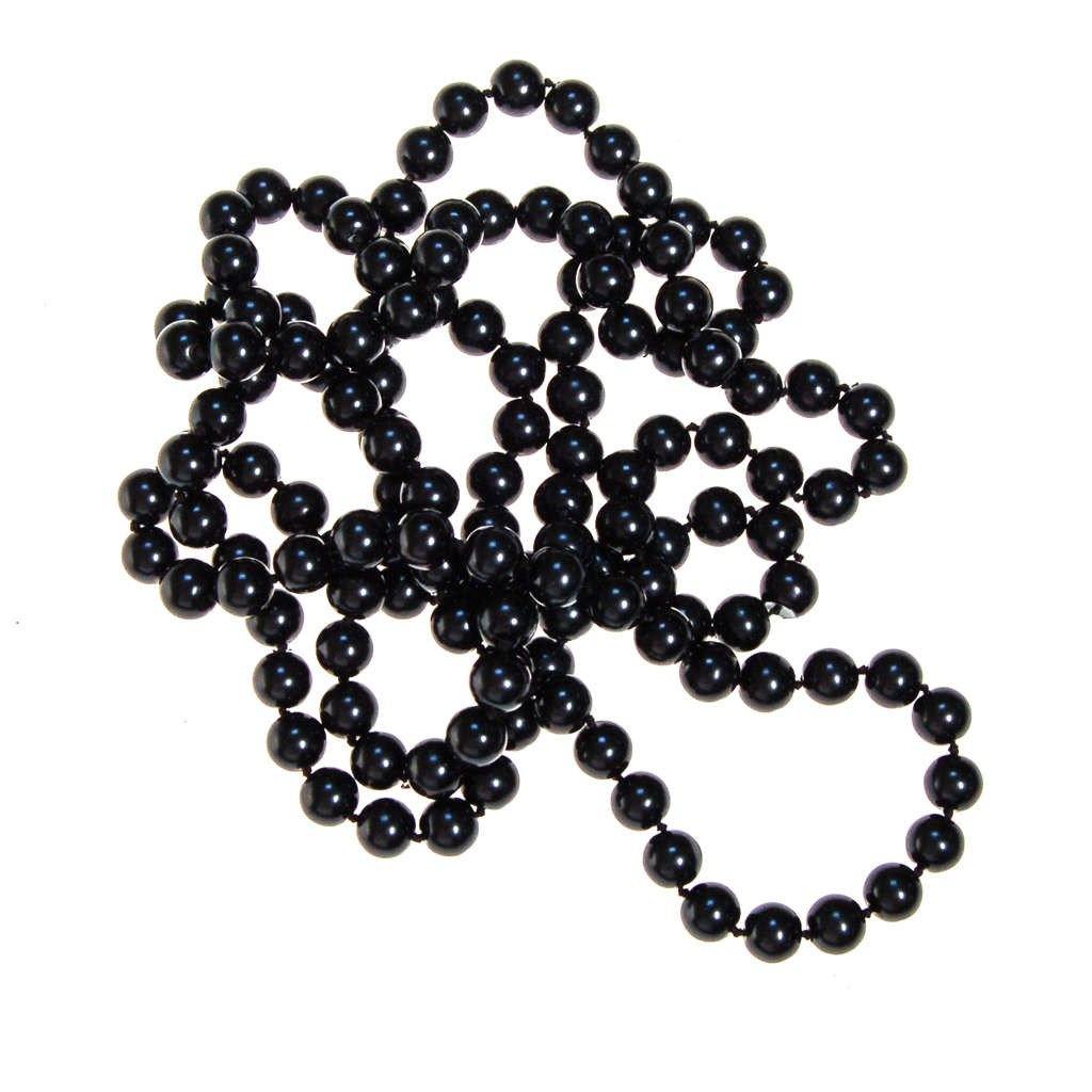 High End Jet Black Glass Bead Necklace, Art Deco Inspired, Flapper Length, Layering Necklace
