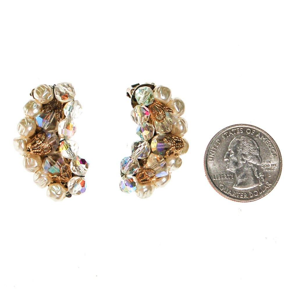 Pearl and Aurora Borealis Crystal Ear Crawler Earrings by Aurora Borealis - Vintage Meet Modern Vintage Jewelry - Chicago, Illinois - #oldhollywoodglamour #vintagemeetmodern #designervintage #jewelrybox #antiquejewelry #vintagejewelry