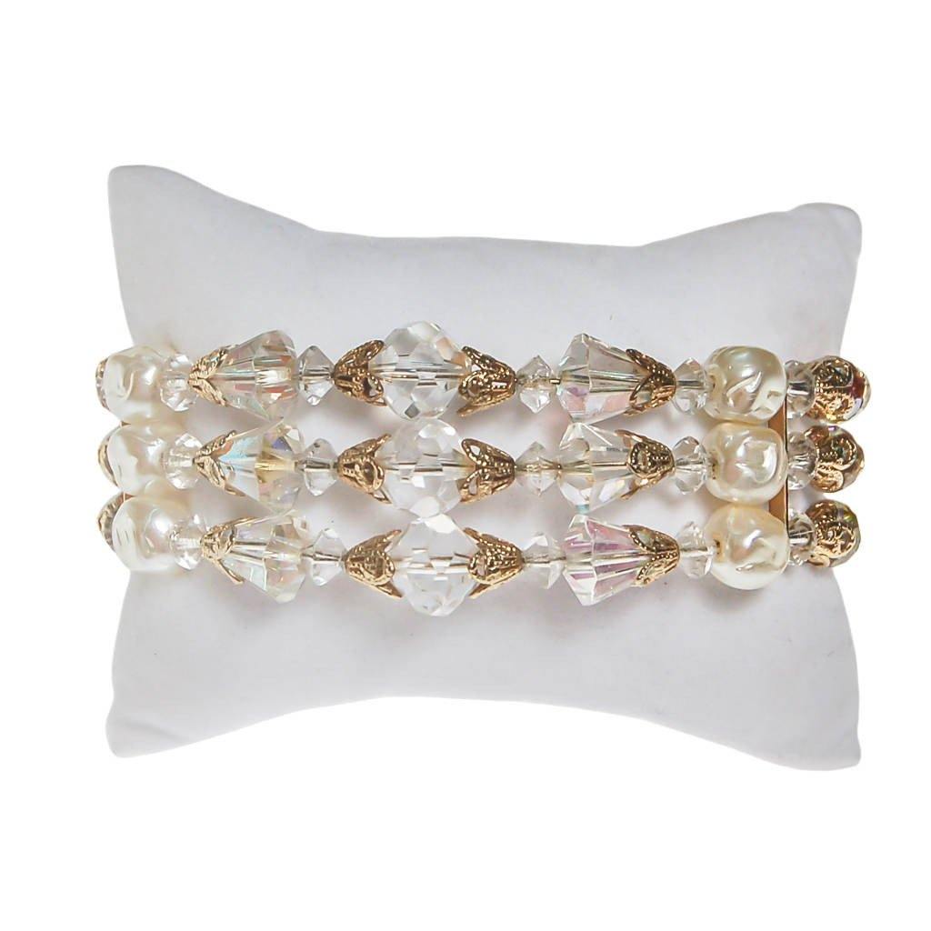 Aurora Borealis Pearl and Crystal Wrap Bracelet by Aurora Borealis - Vintage Meet Modern Vintage Jewelry - Chicago, Illinois - #oldhollywoodglamour #vintagemeetmodern #designervintage #jewelrybox #antiquejewelry #vintagejewelry