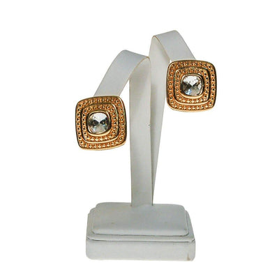 Givenchy Couture Gold Square Earrings with Rhinestone Center by Givenchy - Vintage Meet Modern Vintage Jewelry - Chicago, Illinois - #oldhollywoodglamour #vintagemeetmodern #designervintage #jewelrybox #antiquejewelry #vintagejewelry