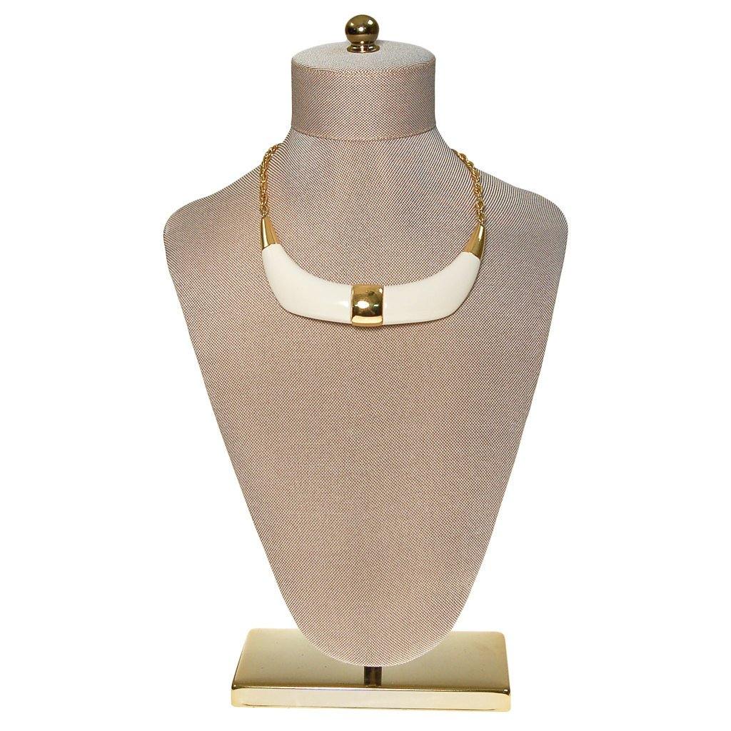 Crown Trifari Cream Lucite and Gold Tone Statement Necklace by Crown Trifari - Vintage Meet Modern Vintage Jewelry - Chicago, Illinois - #oldhollywoodglamour #vintagemeetmodern #designervintage #jewelrybox #antiquejewelry #vintagejewelry
