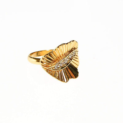 Gold Fluted Ring with Rhinestones by 1960s - Vintage Meet Modern Vintage Jewelry - Chicago, Illinois - #oldhollywoodglamour #vintagemeetmodern #designervintage #jewelrybox #antiquejewelry #vintagejewelry