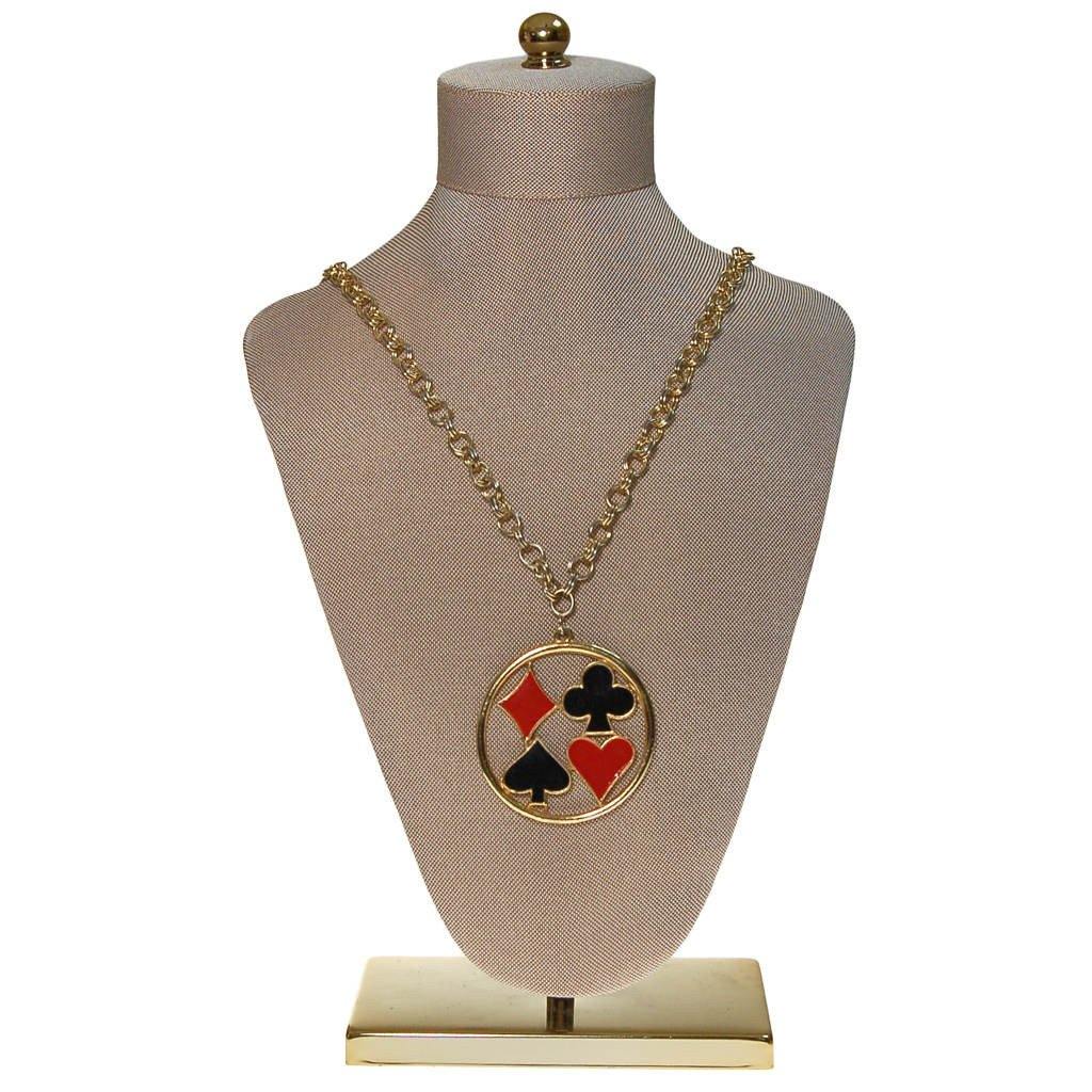 Four Suit Statement Necklace, Black and Red Enamel by 1960s - Vintage Meet Modern Vintage Jewelry - Chicago, Illinois - #oldhollywoodglamour #vintagemeetmodern #designervintage #jewelrybox #antiquejewelry #vintagejewelry