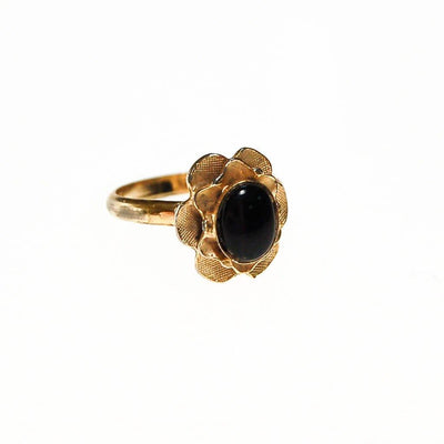 Mid Century Modern Gold Oval Ring with Black Onyx Center by 1960s - Vintage Meet Modern Vintage Jewelry - Chicago, Illinois - #oldhollywoodglamour #vintagemeetmodern #designervintage #jewelrybox #antiquejewelry #vintagejewelry