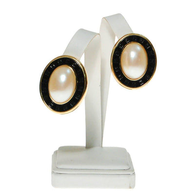 Givenchy Couture Black, Gold, and Faux Pearl Oval Statement Earrings by Givenchy - Vintage Meet Modern Vintage Jewelry - Chicago, Illinois - #oldhollywoodglamour #vintagemeetmodern #designervintage #jewelrybox #antiquejewelry #vintagejewelry