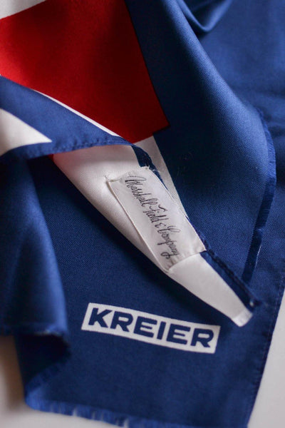 Red, White and Blue Silk Scarf by Kreier made for Marshall Fields by Kreier - Vintage Meet Modern Vintage Jewelry - Chicago, Illinois - #oldhollywoodglamour #vintagemeetmodern #designervintage #jewelrybox #antiquejewelry #vintagejewelry