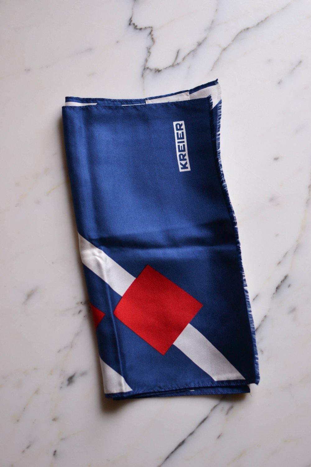 Red, White and Blue Silk Scarf by Kreier made for Marshall Fields by Kreier - Vintage Meet Modern Vintage Jewelry - Chicago, Illinois - #oldhollywoodglamour #vintagemeetmodern #designervintage #jewelrybox #antiquejewelry #vintagejewelry