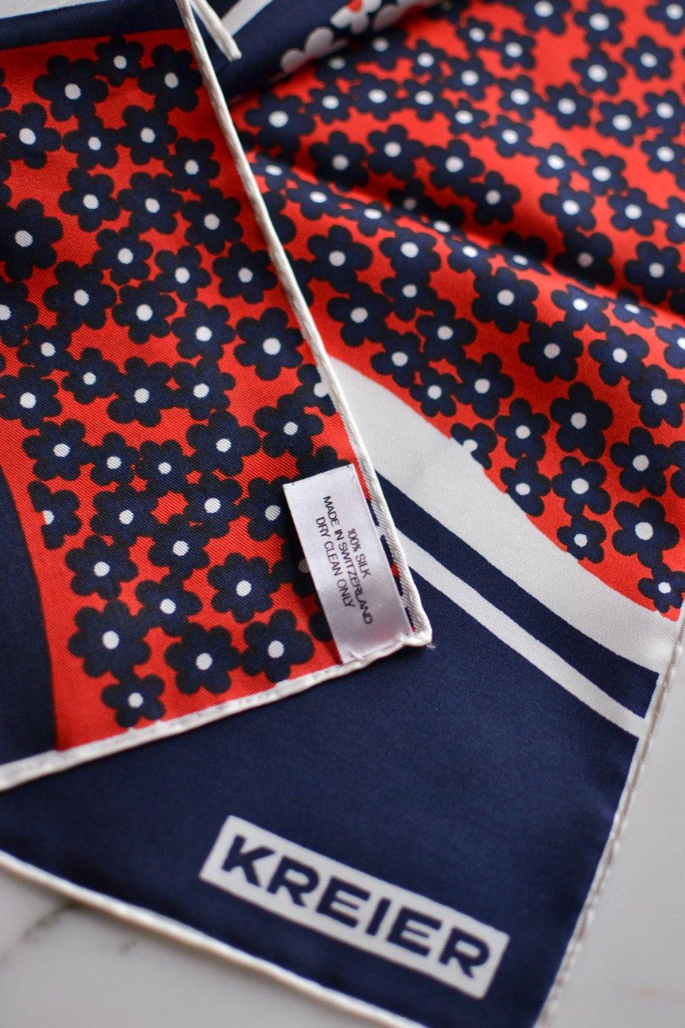 Red, White and Blue Daisy Silk Scarf by Kreier by Kreier - Vintage Meet Modern Vintage Jewelry - Chicago, Illinois - #oldhollywoodglamour #vintagemeetmodern #designervintage #jewelrybox #antiquejewelry #vintagejewelry