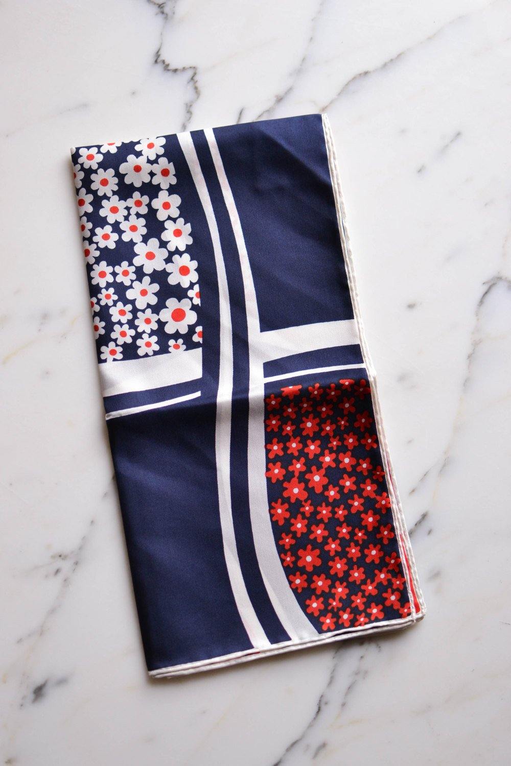 Red, White and Blue Daisy Silk Scarf by Kreier by Kreier - Vintage Meet Modern Vintage Jewelry - Chicago, Illinois - #oldhollywoodglamour #vintagemeetmodern #designervintage #jewelrybox #antiquejewelry #vintagejewelry