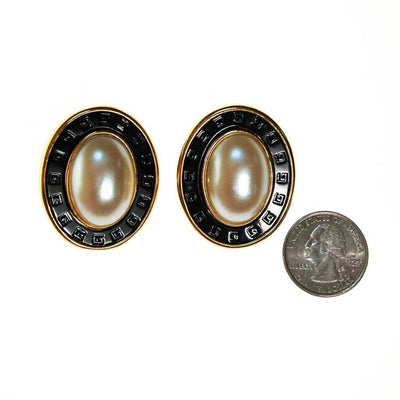 Givenchy Couture Black, Gold, and Faux Pearl Oval Statement Earrings by Givenchy - Vintage Meet Modern Vintage Jewelry - Chicago, Illinois - #oldhollywoodglamour #vintagemeetmodern #designervintage #jewelrybox #antiquejewelry #vintagejewelry