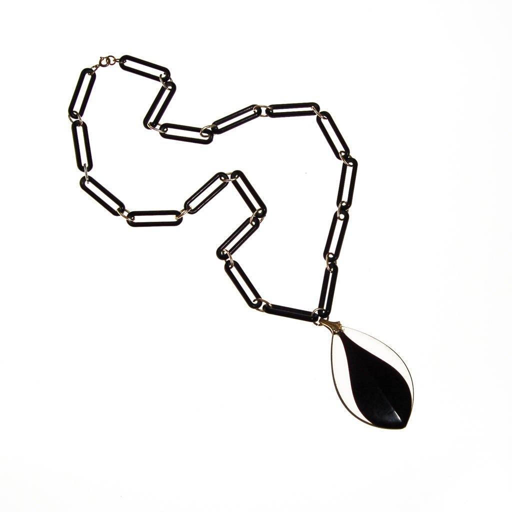 Art Deco Influence Black and Clear Lucite Statement Necklace