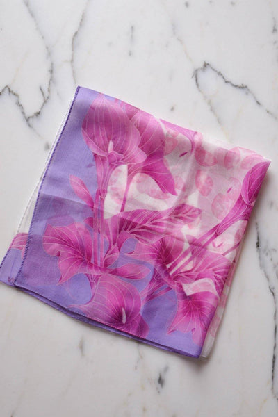 Pink and Purple Calla Lily Scarf by Halston by Halston - Vintage Meet Modern Vintage Jewelry - Chicago, Illinois - #oldhollywoodglamour #vintagemeetmodern #designervintage #jewelrybox #antiquejewelry #vintagejewelry