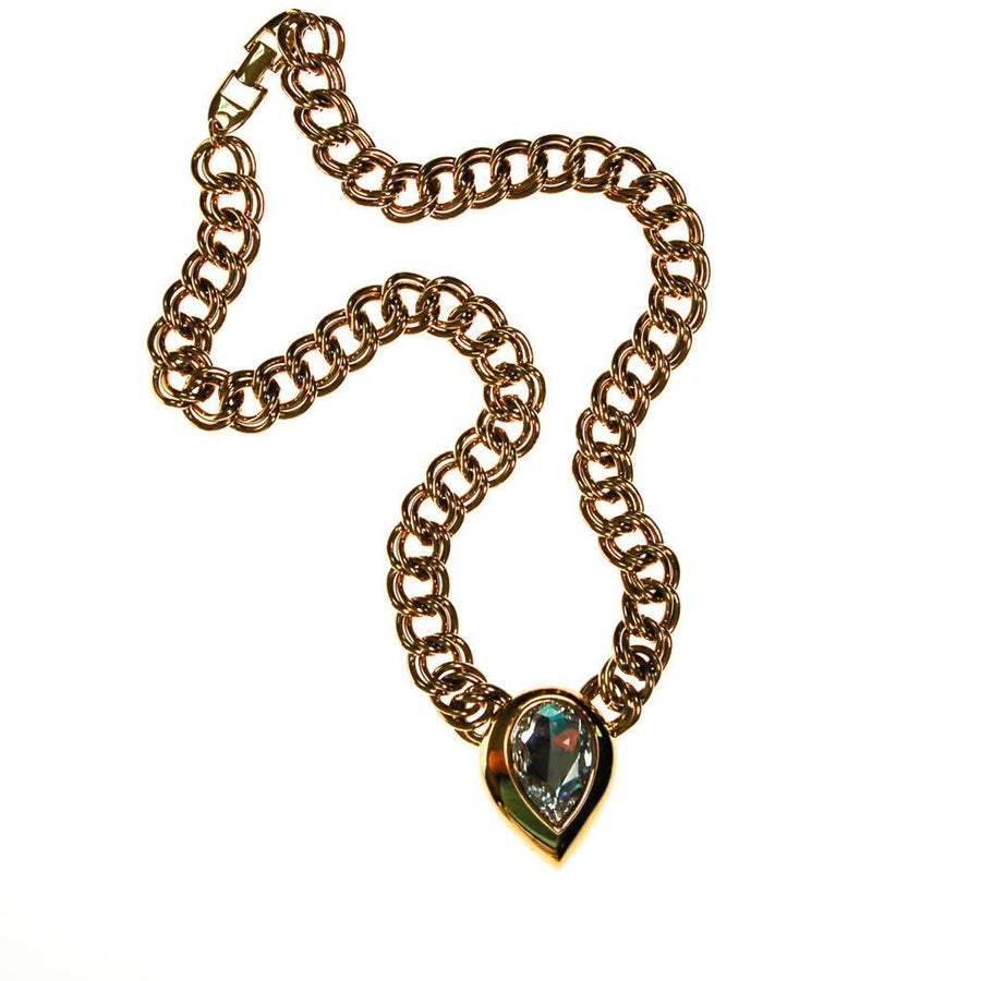 Gold Napier Statement Necklace with Huge Pear Cut Swarovski Rhinestone Crystal by Napier - Vintage Meet Modern Vintage Jewelry - Chicago, Illinois - #oldhollywoodglamour #vintagemeetmodern #designervintage #jewelrybox #antiquejewelry #vintagejewelry