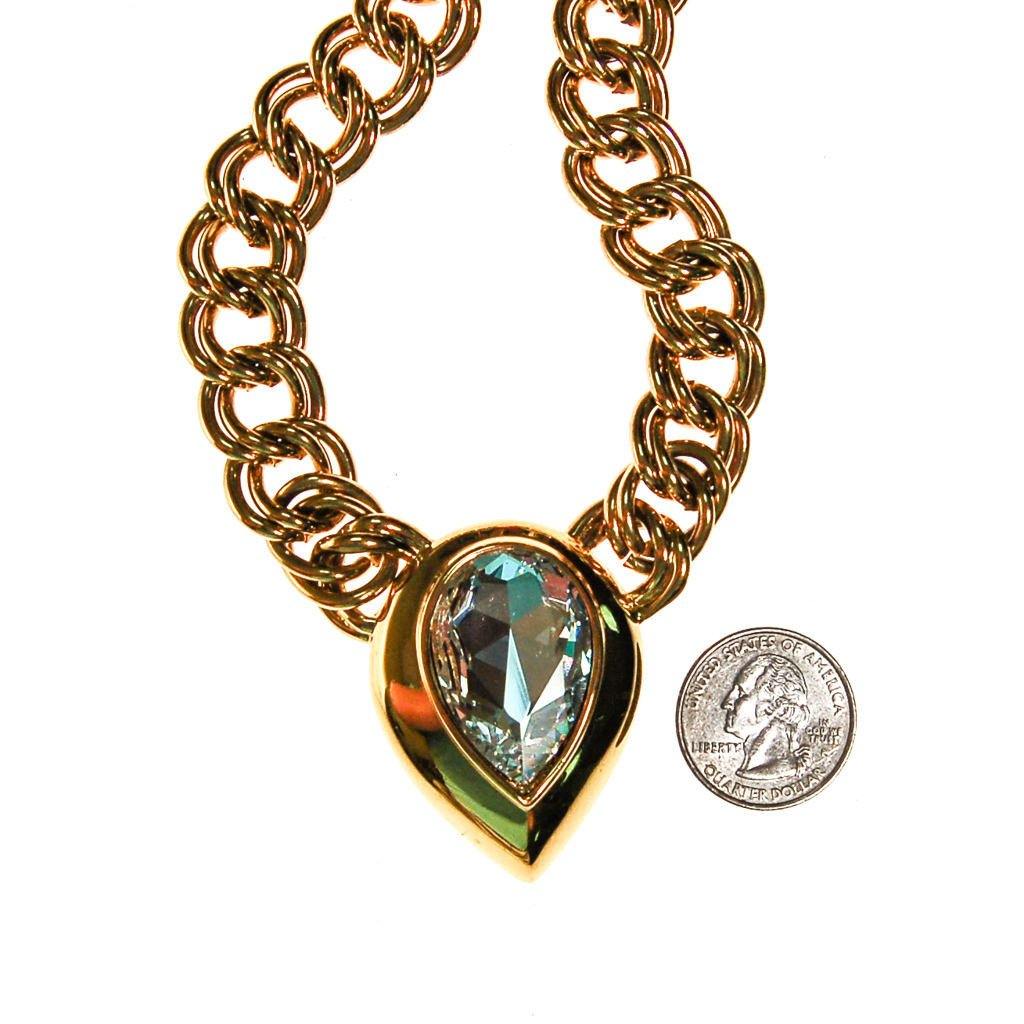 Gold Napier Statement Necklace with Huge Pear Cut Swarovski Rhinestone Crystal by Napier - Vintage Meet Modern Vintage Jewelry - Chicago, Illinois - #oldhollywoodglamour #vintagemeetmodern #designervintage #jewelrybox #antiquejewelry #vintagejewelry