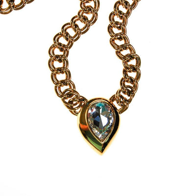 Gold Napier Statement Necklace with Huge Pear Cut Swarovski Rhinestone Crystal by Napier - Vintage Meet Modern Vintage Jewelry - Chicago, Illinois - #oldhollywoodglamour #vintagemeetmodern #designervintage #jewelrybox #antiquejewelry #vintagejewelry