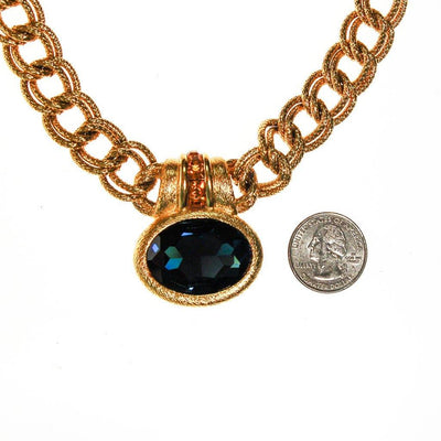 Napier Mogul Style Statement Necklace Gold with Sapphire Blue Swarovski Rhinestone and Citrine Crystal Accents by Napier - Vintage Meet Modern Vintage Jewelry - Chicago, Illinois - #oldhollywoodglamour #vintagemeetmodern #designervintage #jewelrybox #antiquejewelry #vintagejewelry