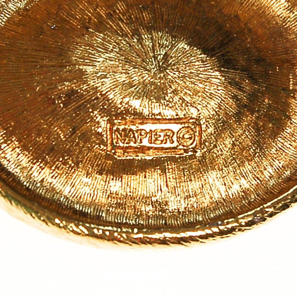 Napier Mogul Style Statement Necklace Gold with Sapphire Blue Swarovski Rhinestone and Citrine Crystal Accents by Napier - Vintage Meet Modern Vintage Jewelry - Chicago, Illinois - #oldhollywoodglamour #vintagemeetmodern #designervintage #jewelrybox #antiquejewelry #vintagejewelry