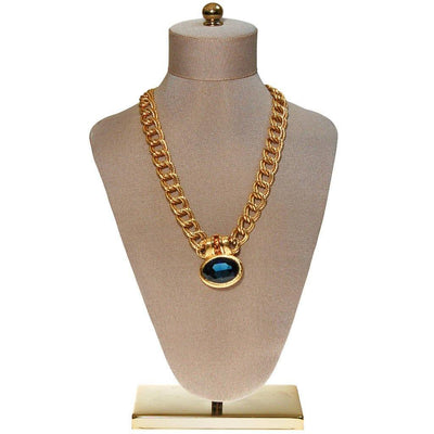 Napier Mogul Style Statement Necklace Gold with Sapphire Blue Swarovski Rhinestone and Citrine Crystal Accents by Napier - Vintage Meet Modern Vintage Jewelry - Chicago, Illinois - #oldhollywoodglamour #vintagemeetmodern #designervintage #jewelrybox #antiquejewelry #vintagejewelry