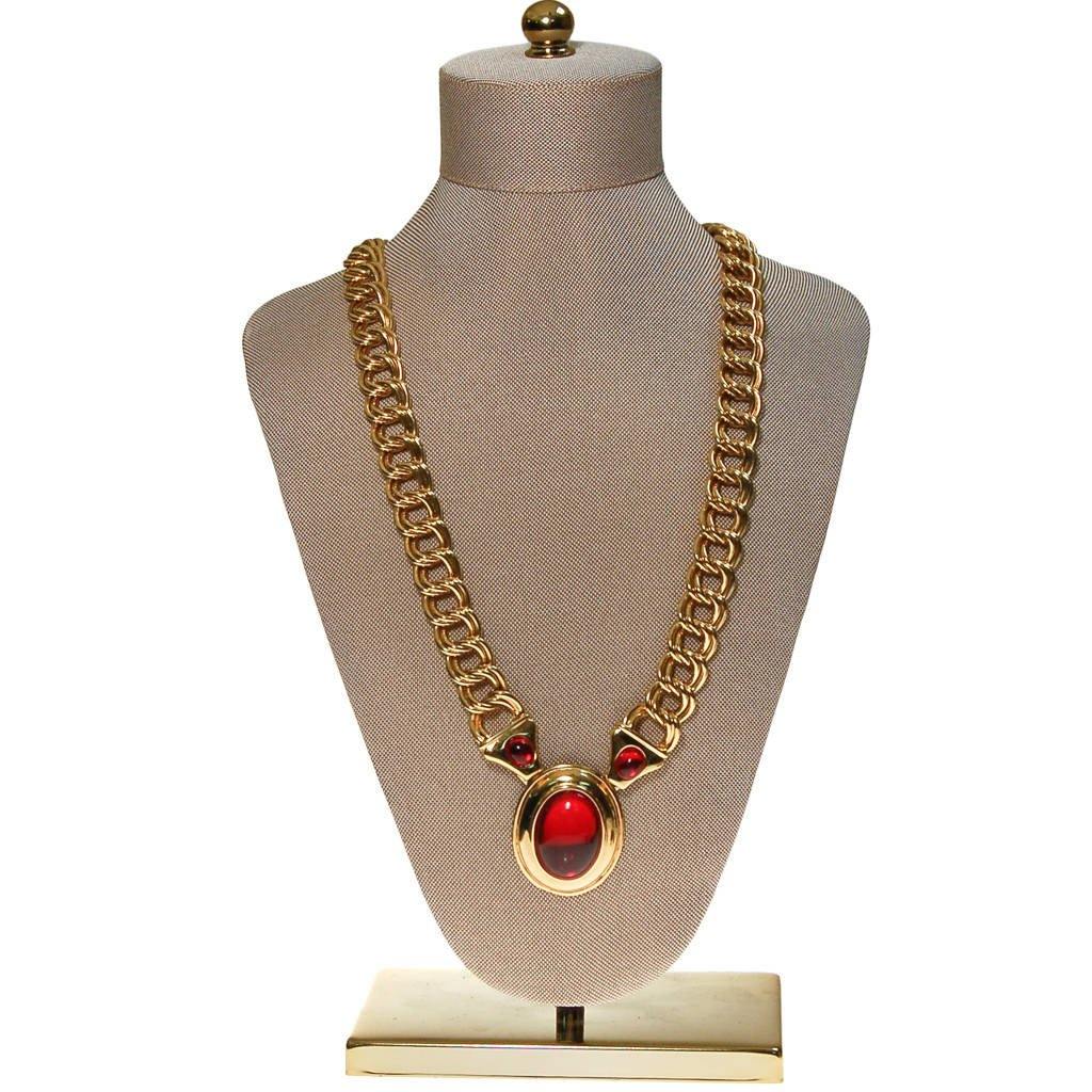 Napier Gold and Red Mogul Style Statement Necklace by Napier - Vintage Meet Modern Vintage Jewelry - Chicago, Illinois - #oldhollywoodglamour #vintagemeetmodern #designervintage #jewelrybox #antiquejewelry #vintagejewelry