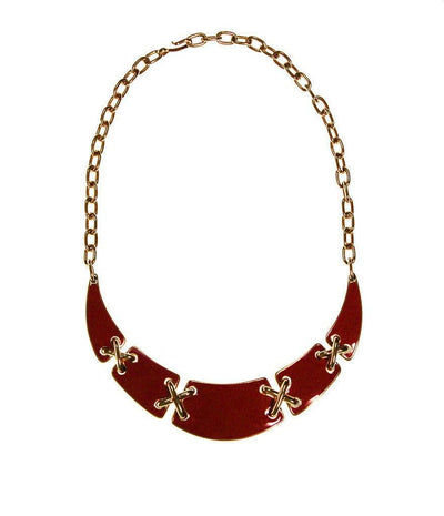 Gold and Red Enamel Statement Necklace by Monet, Collar Style by Monet - Vintage Meet Modern Vintage Jewelry - Chicago, Illinois - #oldhollywoodglamour #vintagemeetmodern #designervintage #jewelrybox #antiquejewelry #vintagejewelry