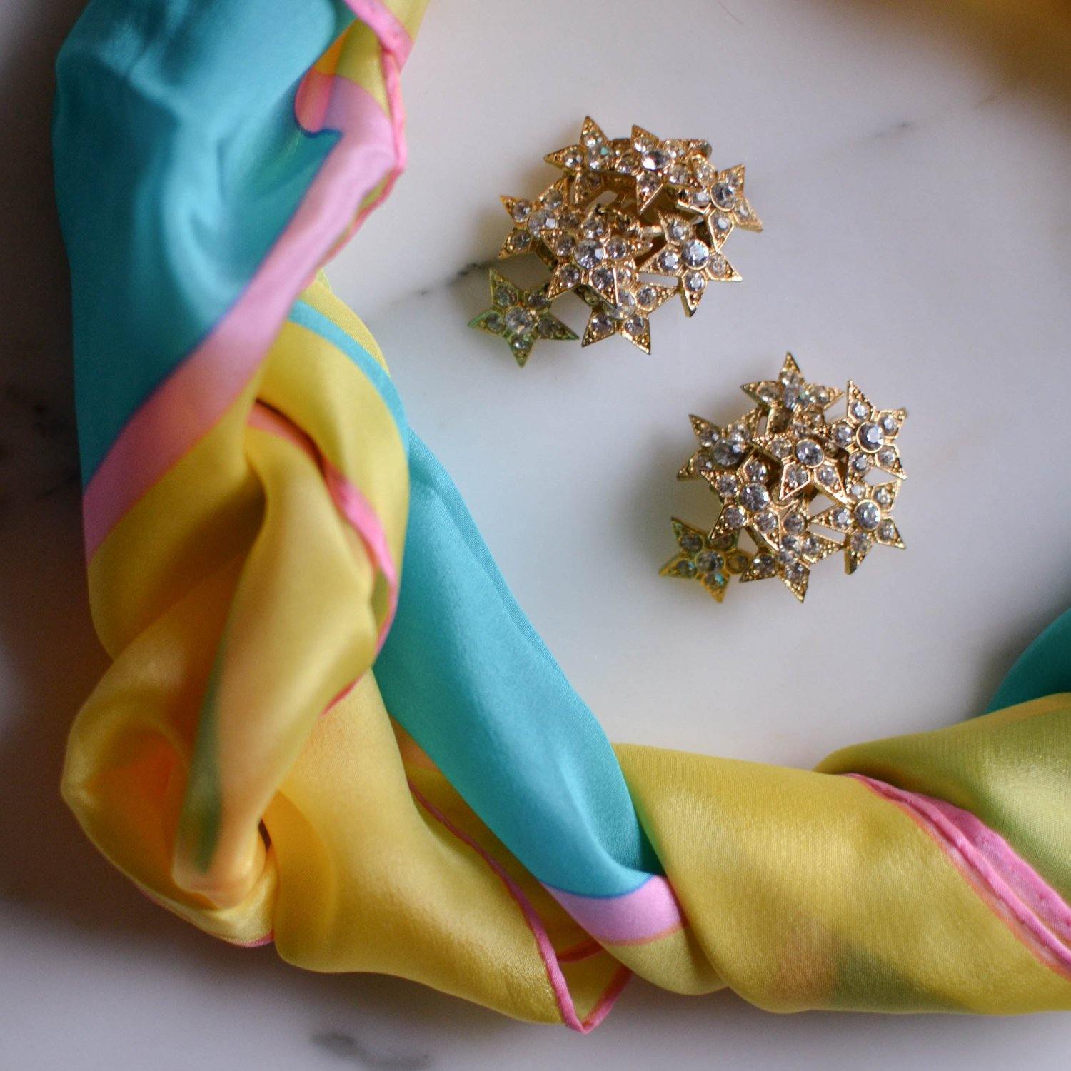 Gold Rhinestone Star Statement Earrings by Unsigned Beauties - Vintage Meet Modern Vintage Jewelry - Chicago, Illinois - #oldhollywoodglamour #vintagemeetmodern #designervintage #jewelrybox #antiquejewelry #vintagejewelry